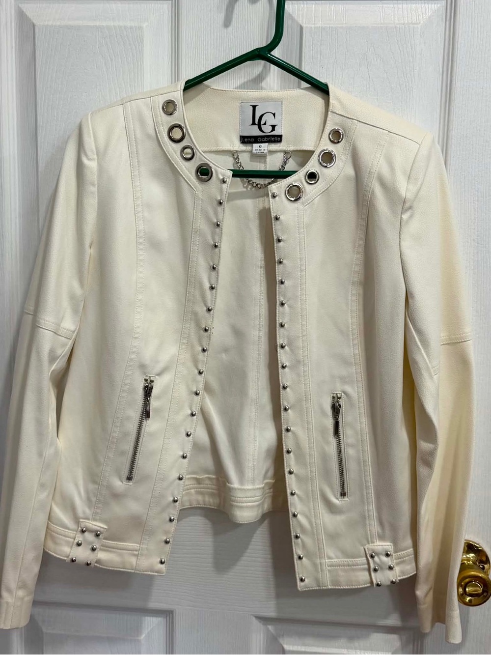 LG Cream Faux Leather Jacket with Stud & Grommet Detail
